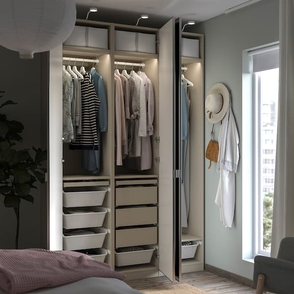 Ikea PAX / ÅHEIM - Wardrobe combination, grey-beige/mirror glass, 150x60x236 cm