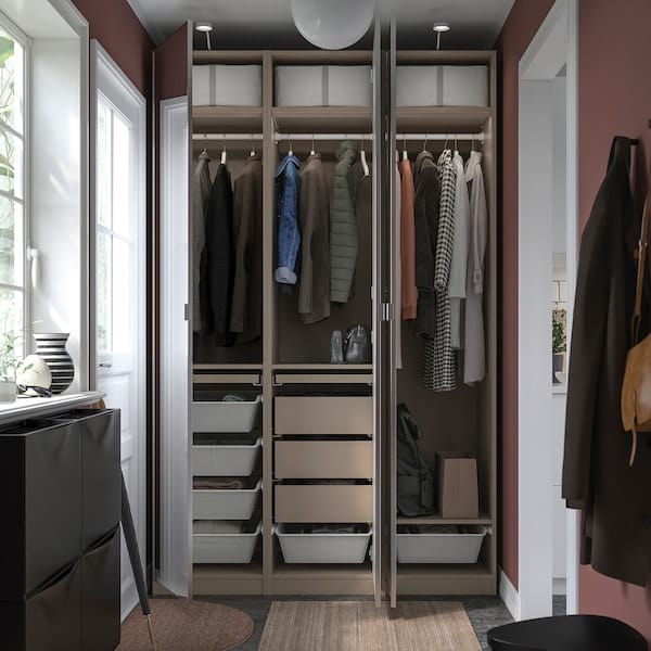 Ikea PAX / ÅHEIM - Wardrobe combination, grey-beige/mirror glass, 150x60x236 cm