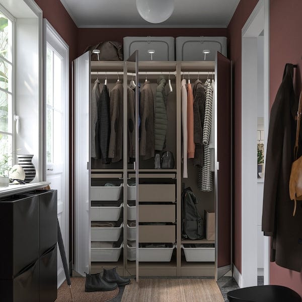 Ikea PAX / ÅHEIM - Wardrobe combination, grey-beige/mirror glass, 150x60x201 cm