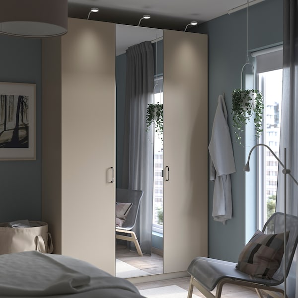 PAX / FORSAND/ÅHEIM - Wardrobe combination, grey-beige/mirror glass, 150x60x236 cm