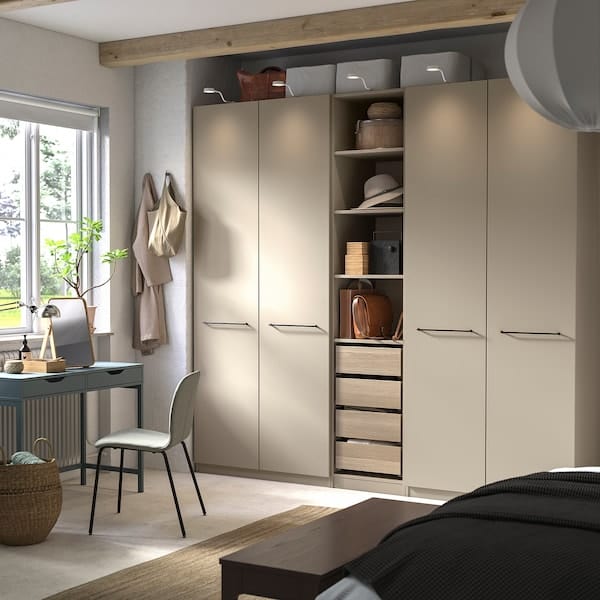 Ikea PAX / FORSAND - Wardrobe combination, grey-beige/white stained oak effect grey-beige, 250x60x236 cm