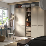 PAX / FORSAND wardrobe combination, grey-beige/white stained oak effect grey-beige, 250x60x236 cm