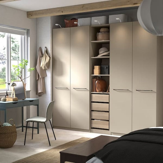 Ikea PAX / FORSAND - Wardrobe combination, grey-beige/white stained oak effect grey-beige, 250x60x236 cm