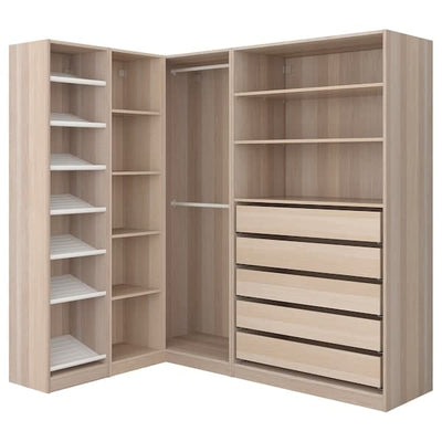 PAX - Corner wardrobe, white stained oak effect, 160/188x201 cm - best price from Maltashopper.com 69217993