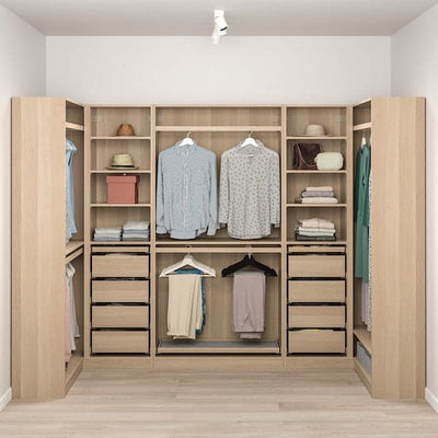 PAX - Corner wardrobe, white stained oak effect, 113/276/113x201 cm - best price from Maltashopper.com 29331349