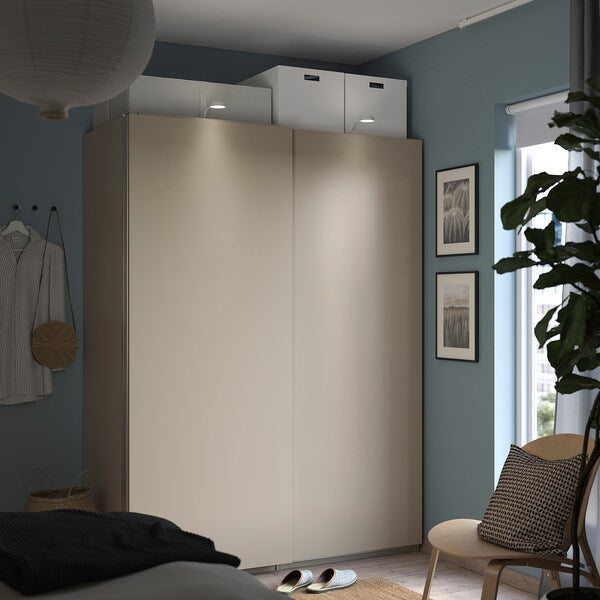 PAX / HASVIK - Wardrobe with sliding doors, grey-beige/grey-beige, 150x66x201 cm