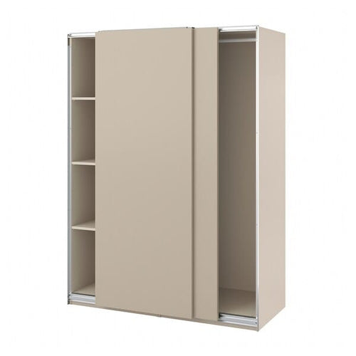 PAX / HASVIK - Wardrobe with sliding doors, grey-beige/grey-beige, 150x66x201 cm
