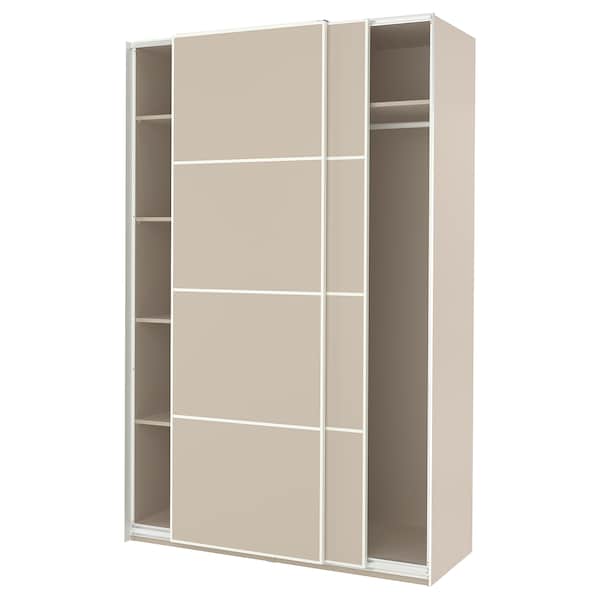 Ikea PAX / MEHAMN - Wardrobe with sliding doors, grey-beige/double sided grey-beige, 150x66x236 cm