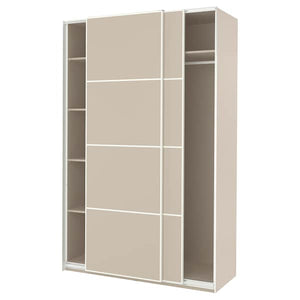 Ikea PAX / MEHAMN - Wardrobe with sliding doors, grey-beige/double sided grey-beige, 150x66x236 cm