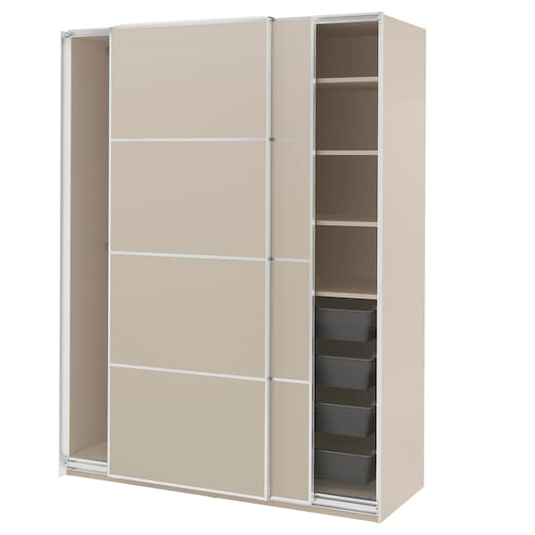 PAX / MEHAMN - Wardrobe with sliding doors, grey-beige/double sided grey-beige, 150x66x201 cm