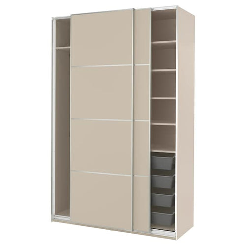 PAX / MEHAMN wardrobe with sliding doors, grey-beige/double sided grey-beige, 150x66x236 cm