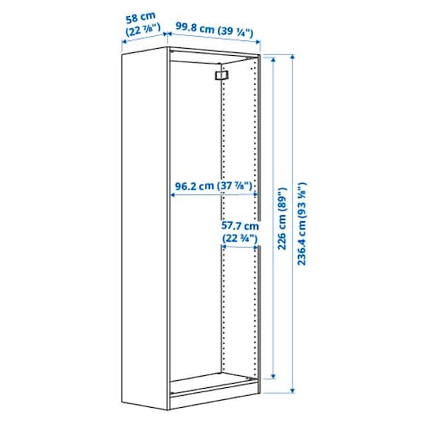 PAX - Wardrobe frame, white stained oak effect, 100x58x236 cm - best price from Maltashopper.com 30183989
