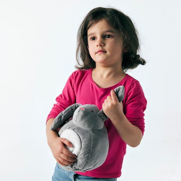 PEKHULT - Soft toy with LED night light, grey rabbit/battery-operated, 19 cm - best price from Maltashopper.com 50470003
