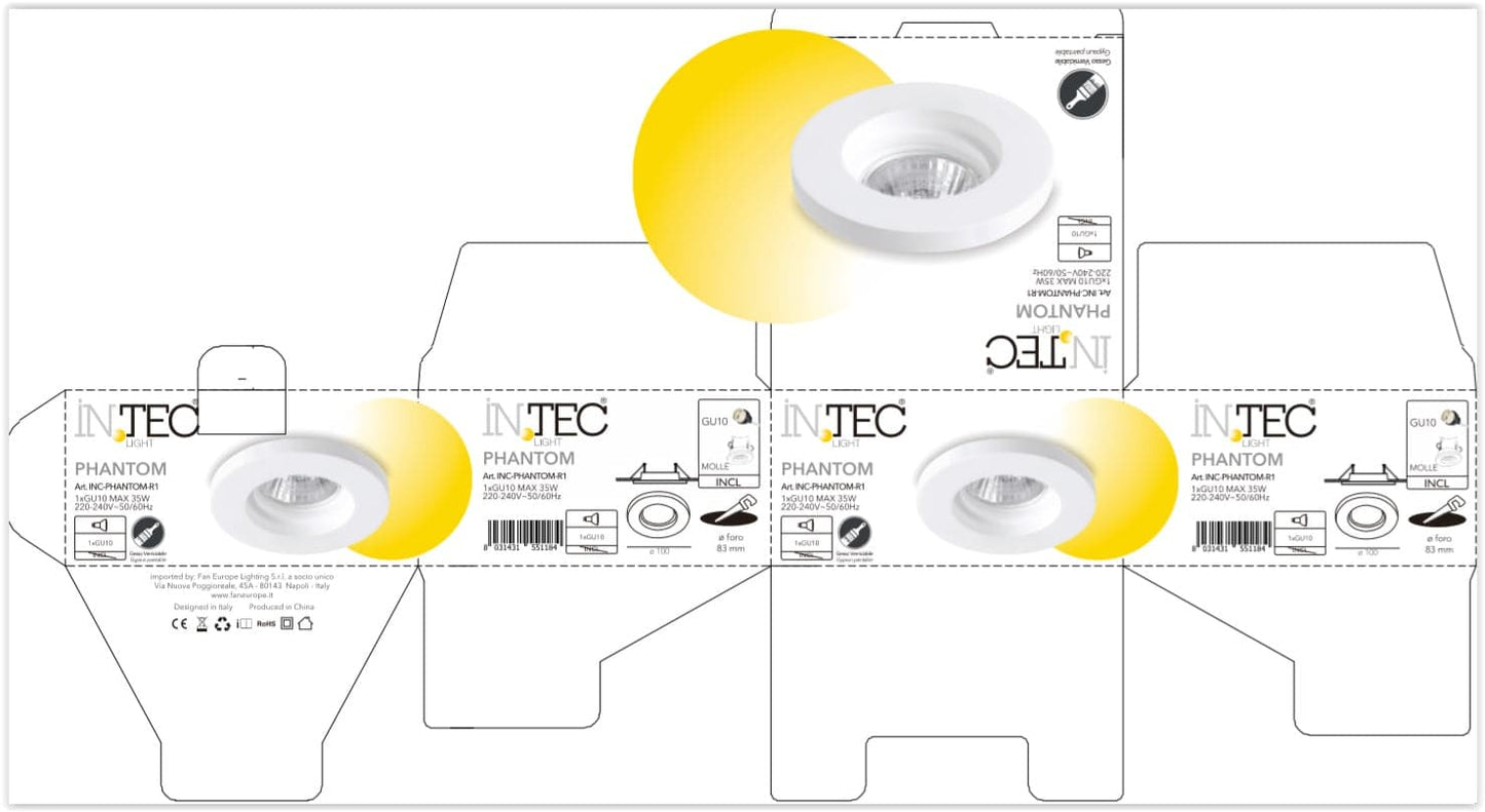 RECESSED SPOTLIGHT PHANTOM PLASTER WHITE D10 CM 1XGU10=4W