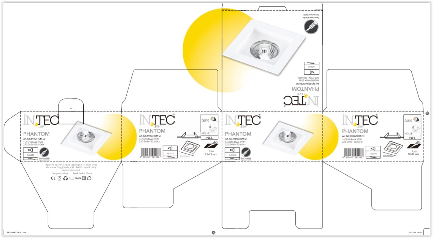 RECESSED SPOTLIGHT PHANTOM PLASTER 7.3X7.3 CM GU10=50W