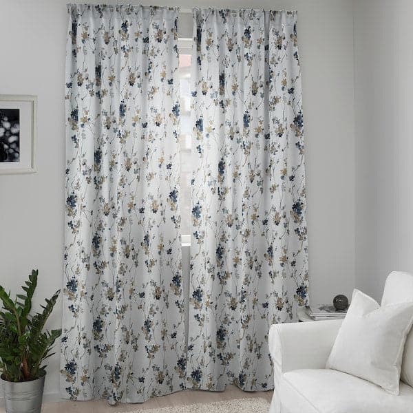 PIALOTTA Semi-darkening curtains, 1 pair - light beige/Flowers 145x300 cm - best price from Maltashopper.com 20441465