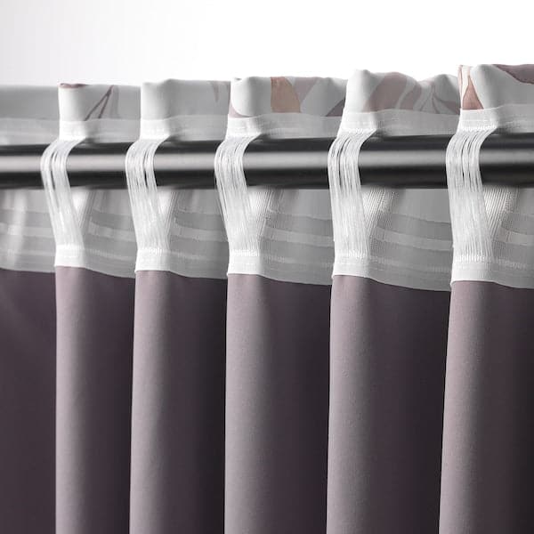 PIALOTTA Semi-darkening curtains, 1 pair - light beige/leaf 145x300 cm - best price from Maltashopper.com 50434345