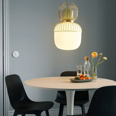 PILBLIXT - Pendant lamp, white/light green glass/gold effect metal, 33 cm - best price from Maltashopper.com 50499879