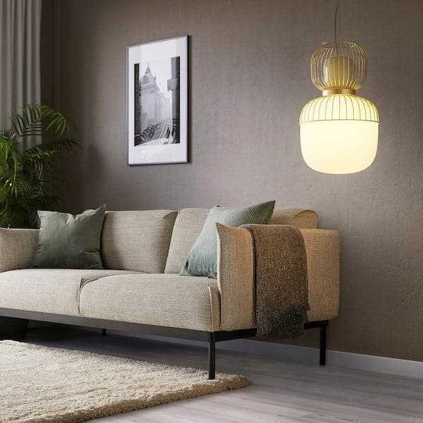 PILBLIXT - Pendant lamp, white/light green glass/gold effect metal, 33 cm - best price from Maltashopper.com 50499879