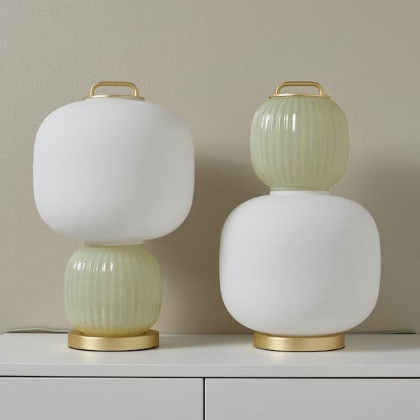 PILBLIXT - Table lamp, white/light green glass/gold metal effect, 41 cm - best price from Maltashopper.com 70499878