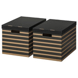 PINGLA box with lid, black/natural, 56x37x36 cm, 2 pack