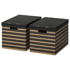 PINGLA Box with lid - black/natural 56x37x36 cm , 56x37x36 cm - best price from Maltashopper.com 10324136