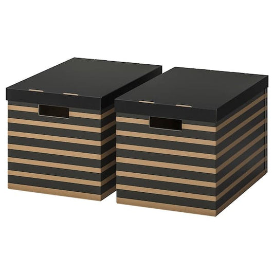 PINGLA Box with lid - black/natural 56x37x36 cm , 56x37x36 cm - best price from Maltashopper.com 10324136
