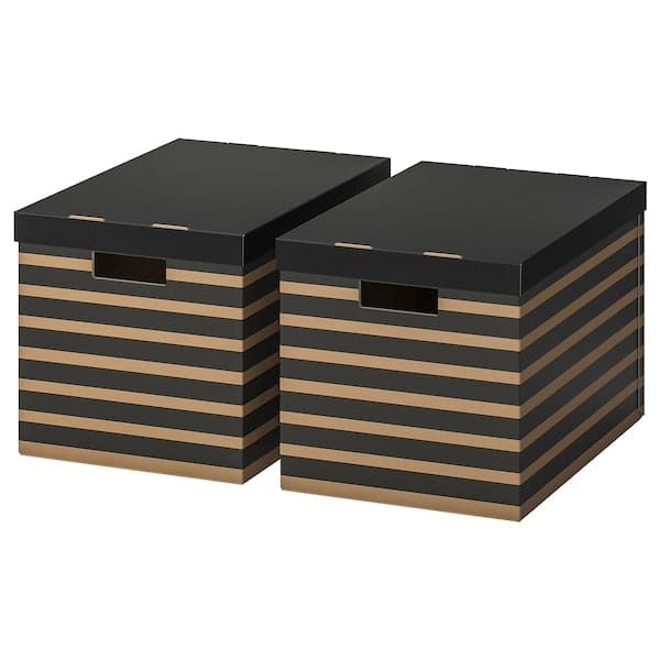 PINGLA Box with lid - black/natural 56x37x36 cm