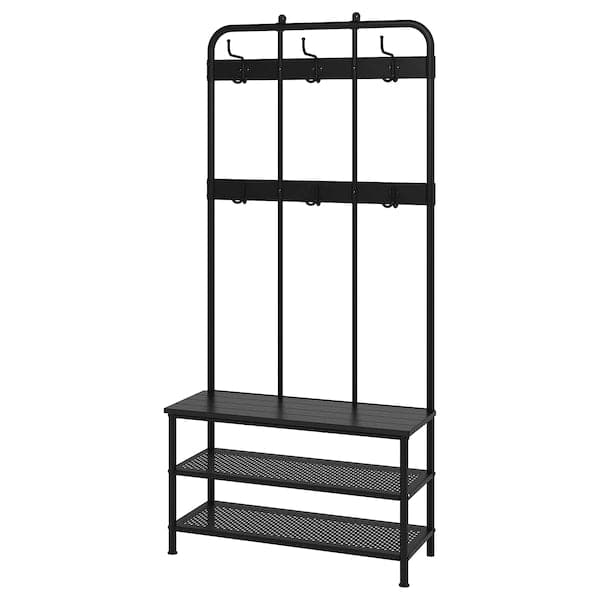 PINNIG - Coat rack with shoe storage bench, black