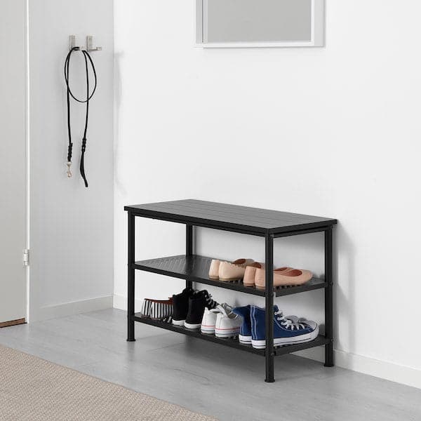 PINNIG - Bench with shoe storage, black, 79x35x52 cm - best price from Maltashopper.com 80329791