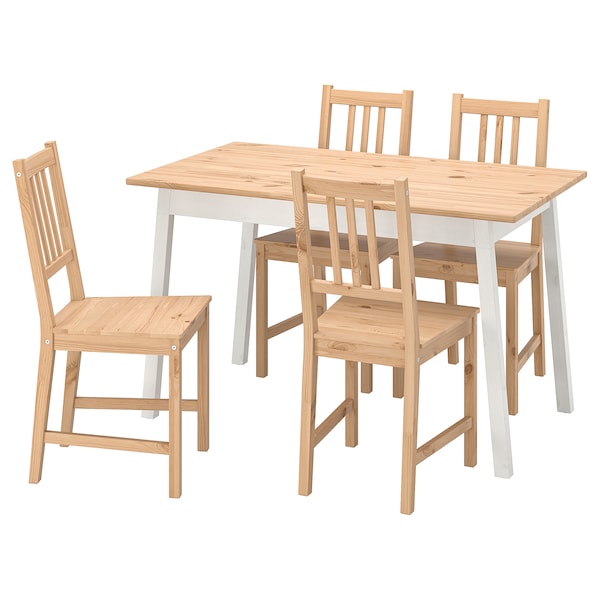 PINNTORP / PINNTORP - Table and 4 chairs, light brown stained white stained/light brown stained, 125 cm