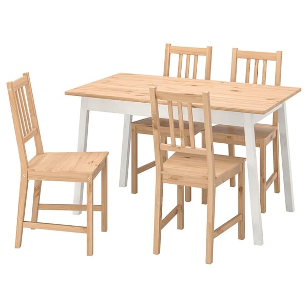 Ikea PINNTORP / PINNTORP - Table and 4 chairs, light brown stained white stained/light brown stained, 125 cm