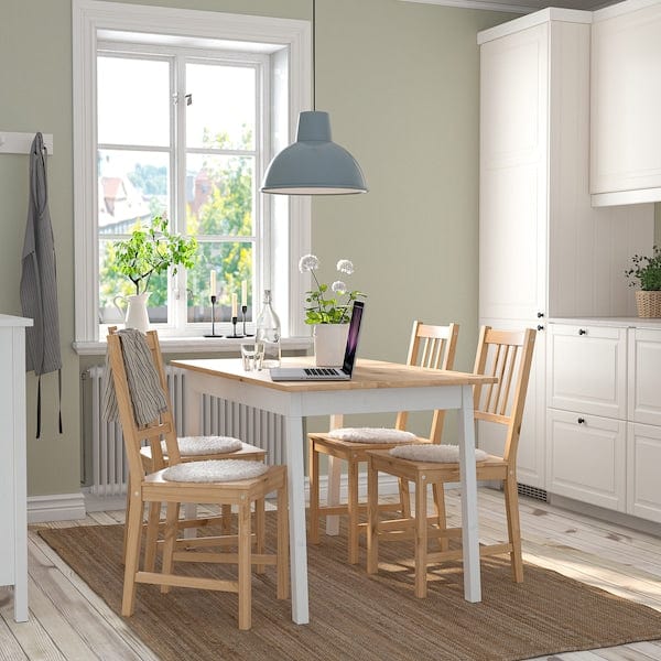 Ikea PINNTORP / PINNTORP - Table and 4 chairs, light brown stained white stained/light brown stained, 125 cm