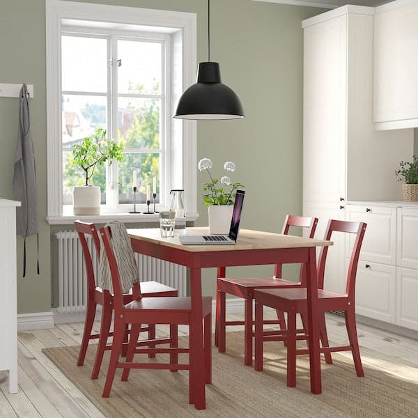 PINNTORP / PINNTORP - Table and 4 chairs, light brown stained red stained/red stained, 125 cm - best price from Maltashopper.com 19484451