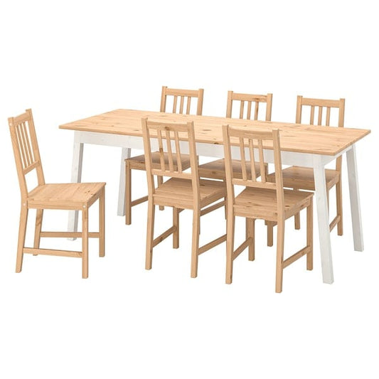 Ikea PINNTORP / PINNTORP - Table and 6 chairs, stained light brown/white stain,185 cm