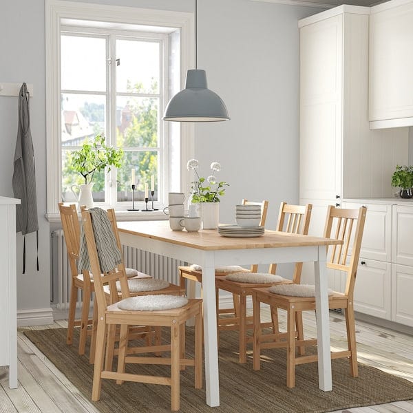 Ikea PINNTORP / PINNTORP - Table and 6 chairs, stained light brown/white stain,185 cm