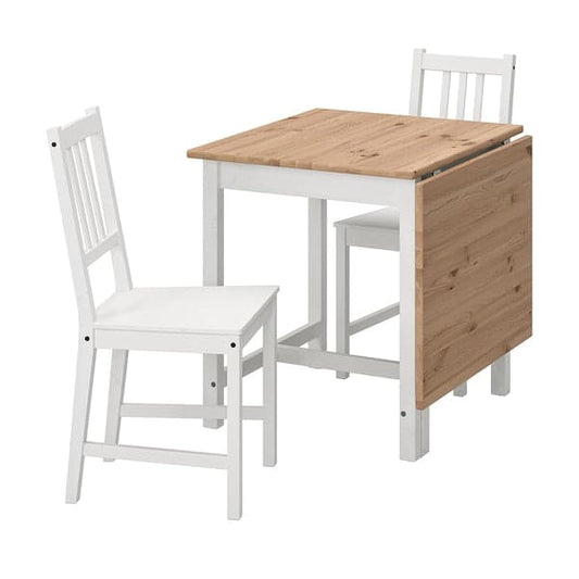 Ikea PINNTORP / STEFAN - Table and 2 chairs, light brown stained white stained/white, 67/124 cm