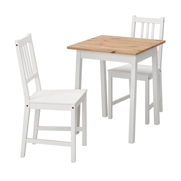Ikea PINNTORP / STEFAN - Table and 2 chairs, light brown stained white stained/white, 65 cm