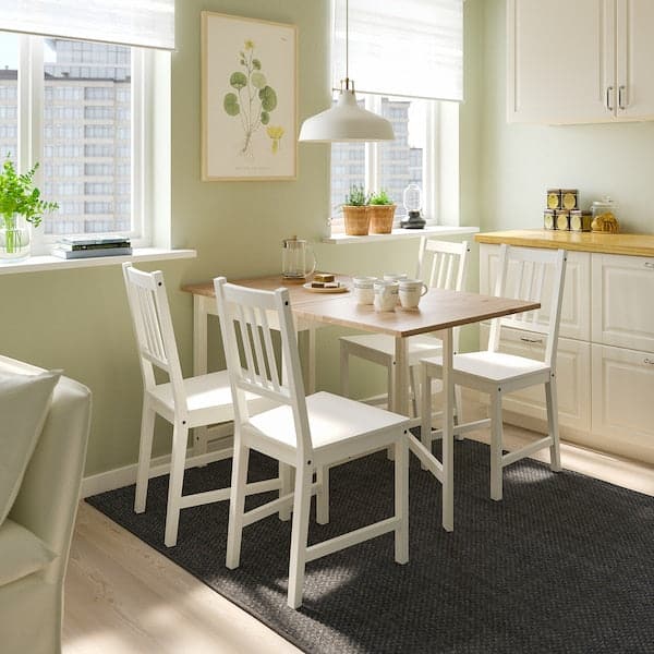 Ikea PINNTORP / STEFAN - Table and 4 chairs, light brown stained white stained/white, 67/124 cm