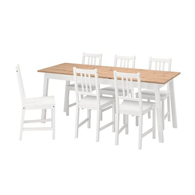 PINNTORP / STEFAN - Table and 6 chairs, stained light brown/white, , 185 cm - best price from Maltashopper.com 49554942