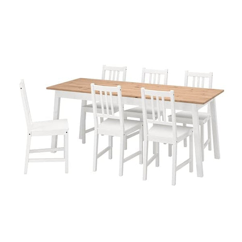 PINNTORP / STEFAN - Table and 6 chairs, stained light brown/white, , 185 cm
