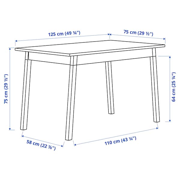 Ikea PINNTORP - Table, light brown stained/white stained, 125x75 cm