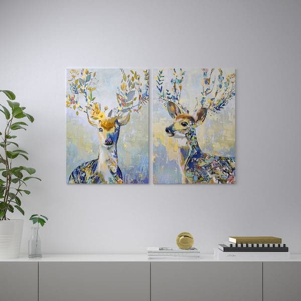 PJÄTTERYD Canvas, coloured reindeer, 50x70 cm , 50x70 cm - best price from Maltashopper.com 10518040