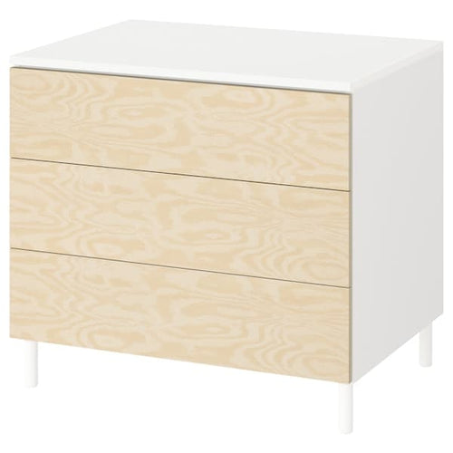 PLATSA - Chest of 3 drawers, white/Kalbåden lively pine effect, 80x57x73 cm