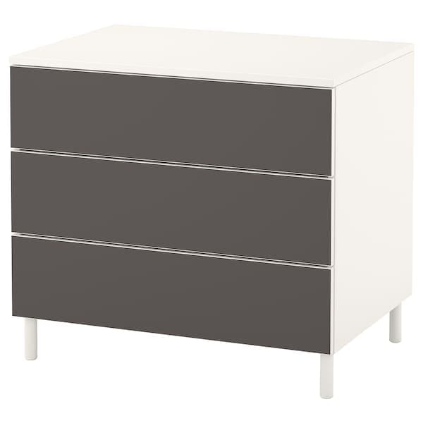 Ikea PLATSA - Chest of 3 drawers, white/Skatval dark grey, 80x57x73 cm