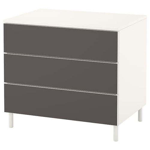 PLATSA - Chest of 3 drawers, white/Skatval dark grey, 80x57x73 cm