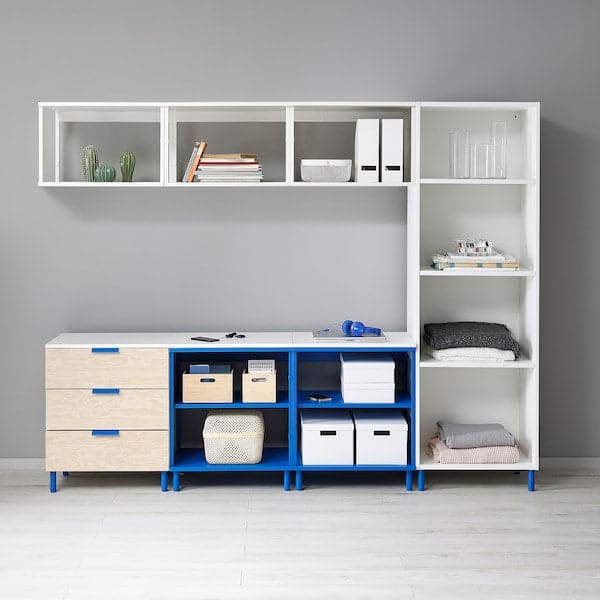 PLATSA - Open stor comb with 1 door/3 drawer, white Kalbåden/blue, 240x42x191 cm - best price from Maltashopper.com 89522906