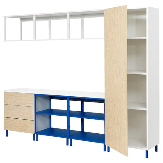 PLATSA - Open stor comb with 1 door/3 drawer, white Kalbåden/blue, 240x42x191 cm - best price from Maltashopper.com 89522906