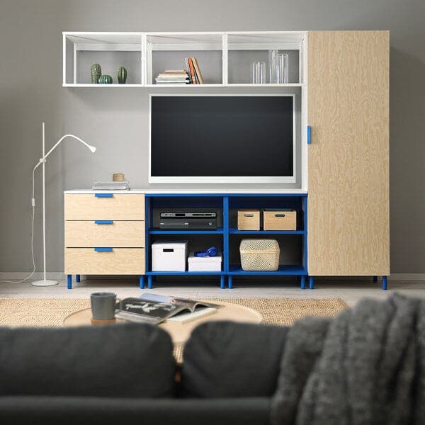 PLATSA - Open stor comb with 1 door/3 drawer, white Kalbåden/blue, 240x42x191 cm - best price from Maltashopper.com 89522906