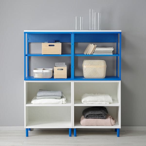 Ikea PLATSA - Open storage combination w 2 doors, white Kalbåden/blue, 120x42x133 cm